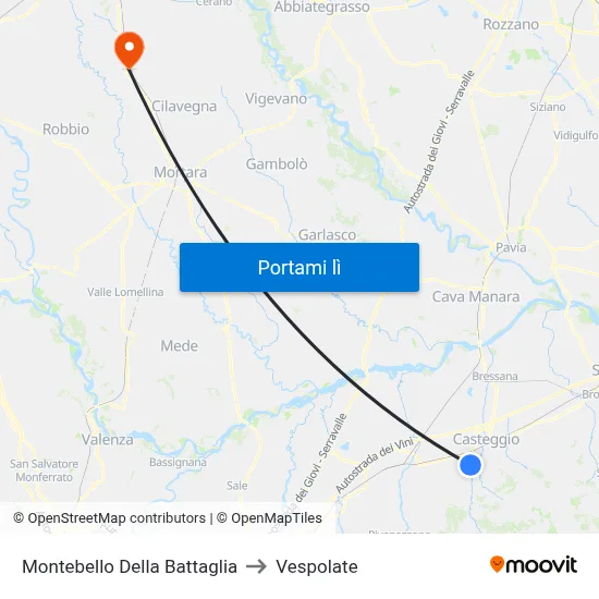 Montebello Della Battaglia to Vespolate map