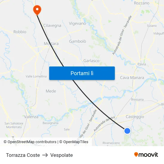 Torrazza Coste to Vespolate map