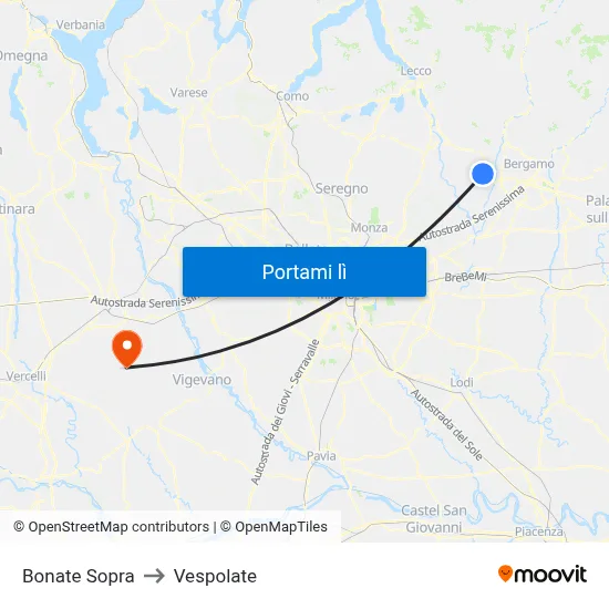 Bonate Sopra to Vespolate map