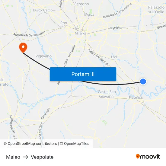 Maleo to Vespolate map