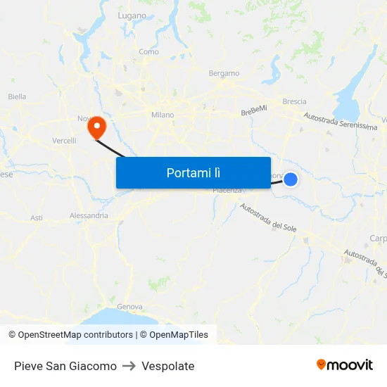 Pieve San Giacomo to Vespolate map