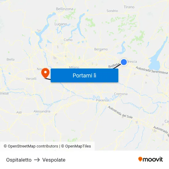Ospitaletto to Vespolate map