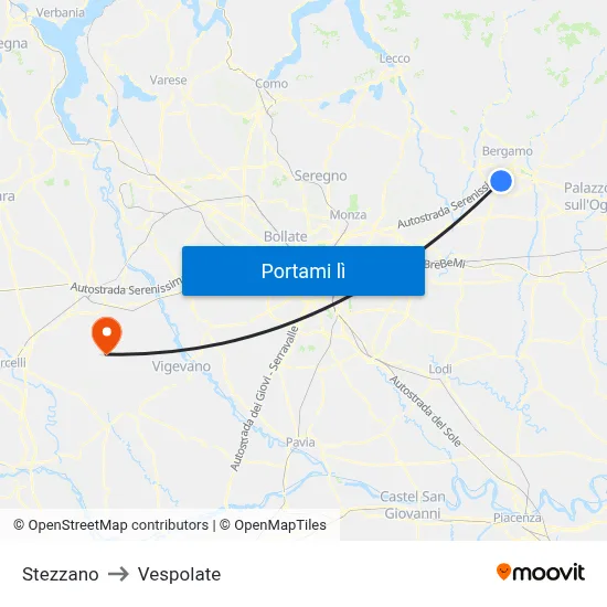 Stezzano to Vespolate map