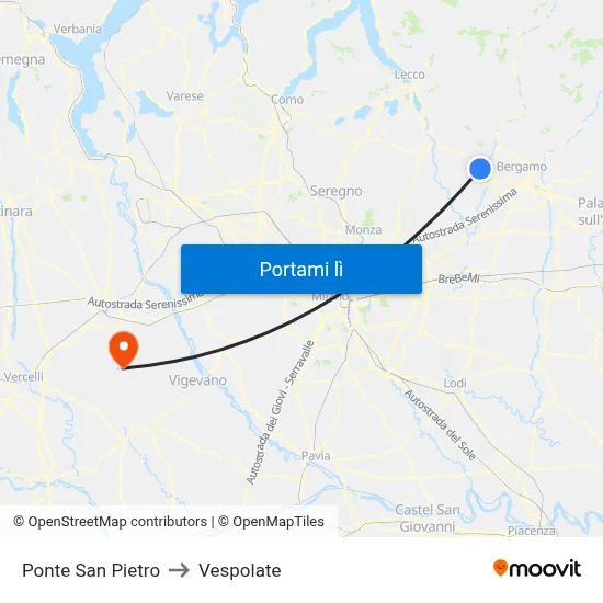 Ponte San Pietro to Vespolate map