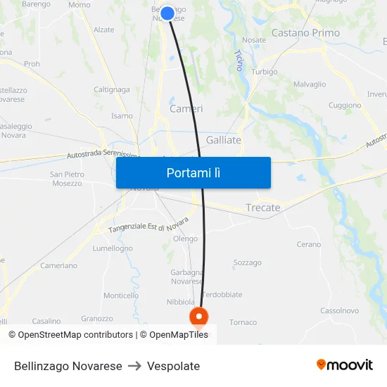 Bellinzago Novarese to Vespolate map