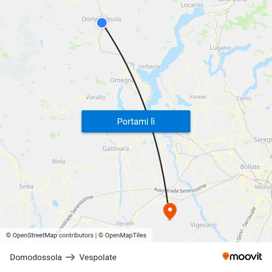 Domodossola to Vespolate map