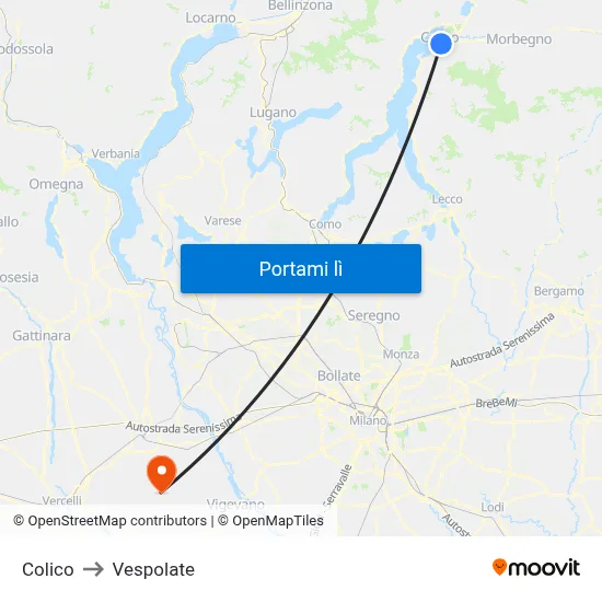 Colico to Vespolate map