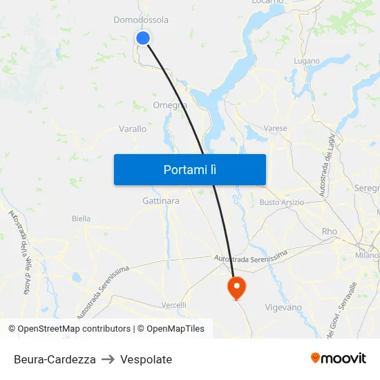 Beura-Cardezza to Vespolate map