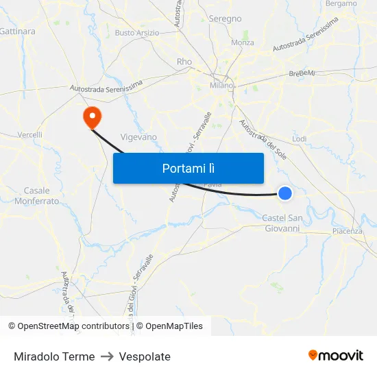 Miradolo Terme to Vespolate map