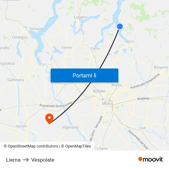 Lierna to Vespolate map