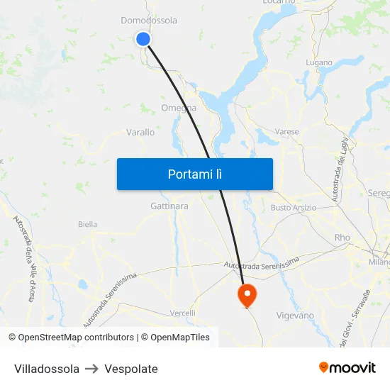 Villadossola to Vespolate map