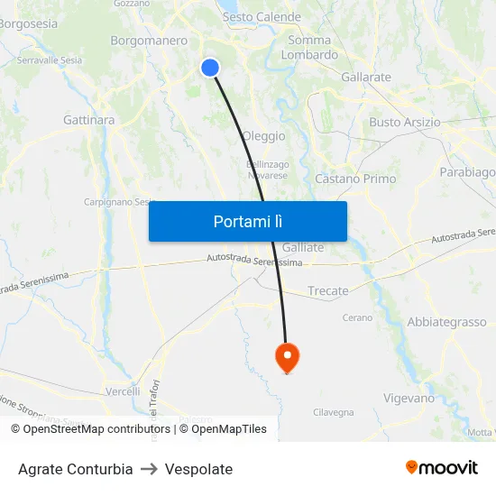 Agrate Conturbia to Vespolate map