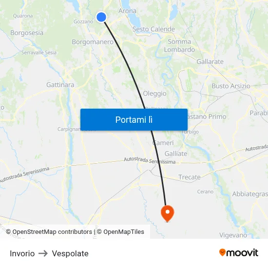 Invorio to Vespolate map