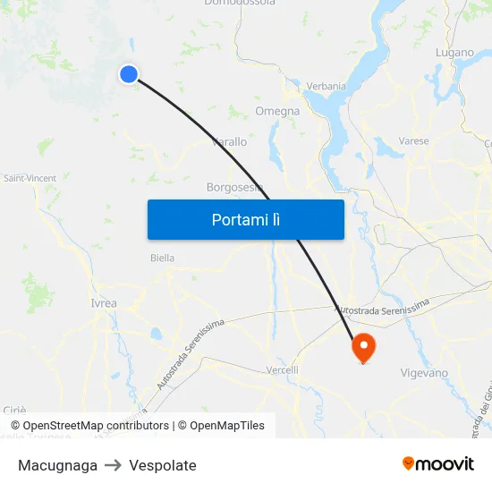 Macugnaga to Vespolate map