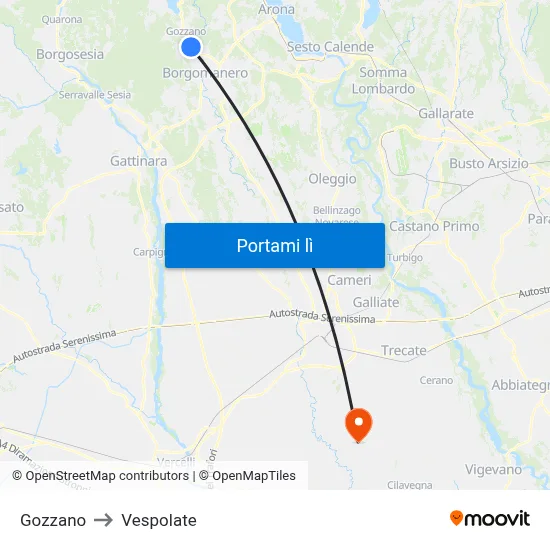 Gozzano to Vespolate map