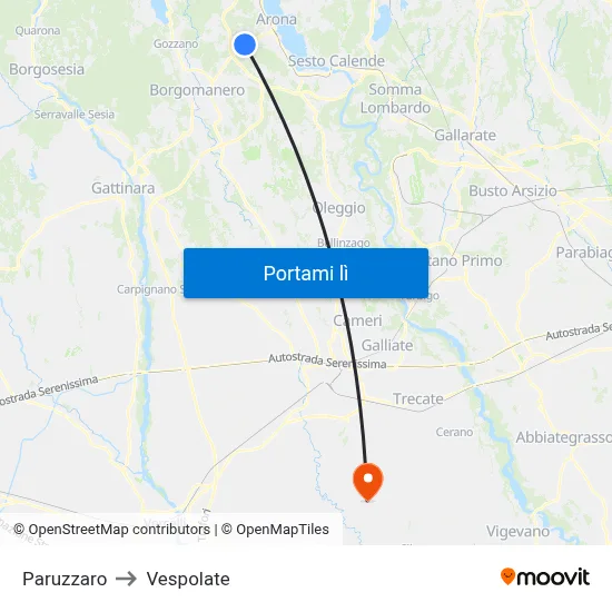 Paruzzaro to Vespolate map