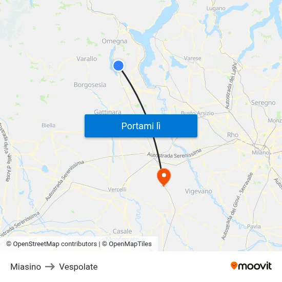Miasino to Vespolate map