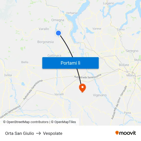 Orta San Giulio to Vespolate map