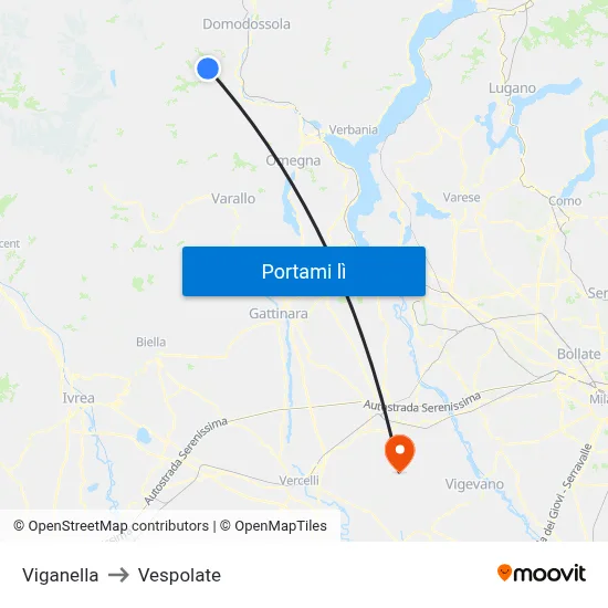 Viganella to Vespolate map