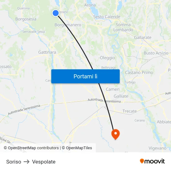 Soriso to Vespolate map