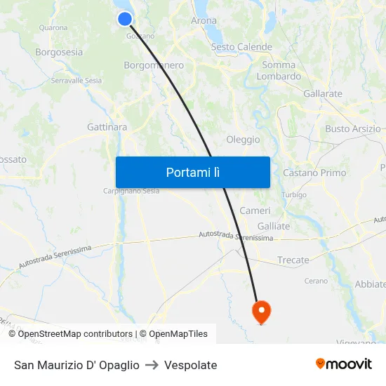 San Maurizio D' Opaglio to Vespolate map