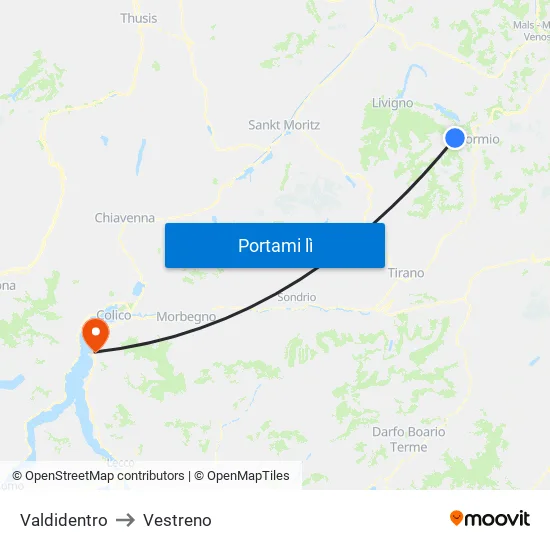 Valdidentro to Vestreno map