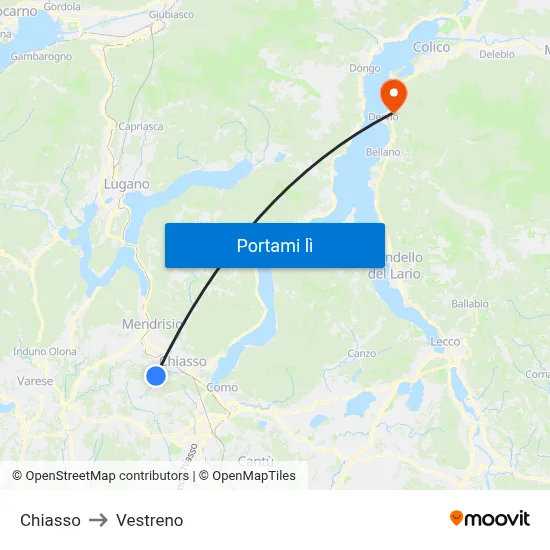 Chiasso to Vestreno map