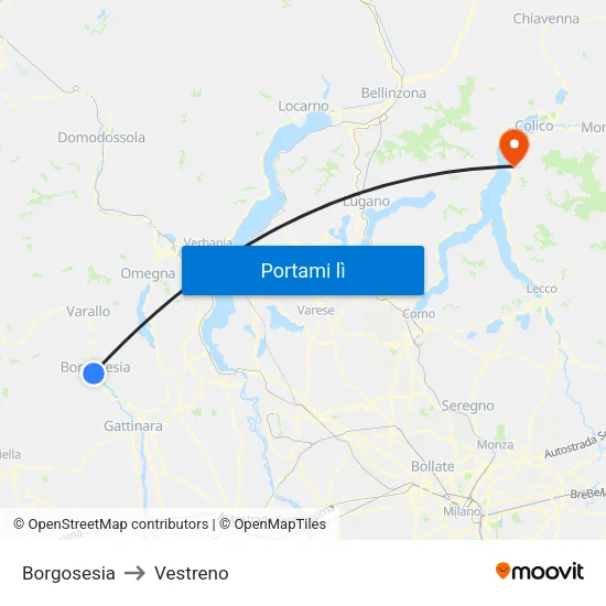 Borgosesia to Vestreno map