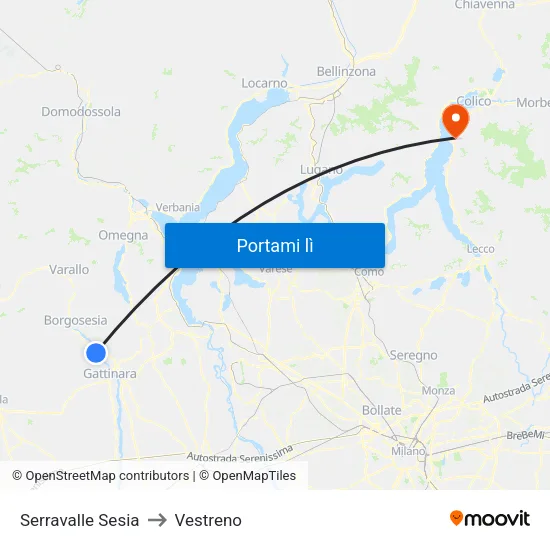 Serravalle Sesia to Vestreno map