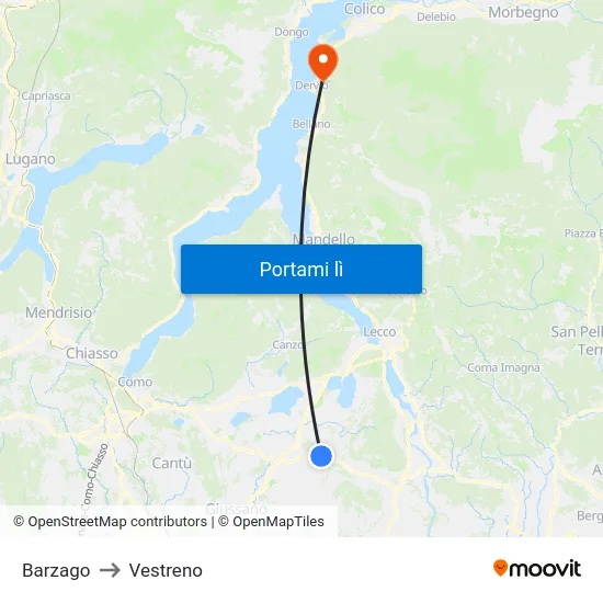 Barzago to Vestreno map