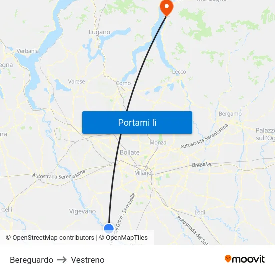 Bereguardo to Vestreno map