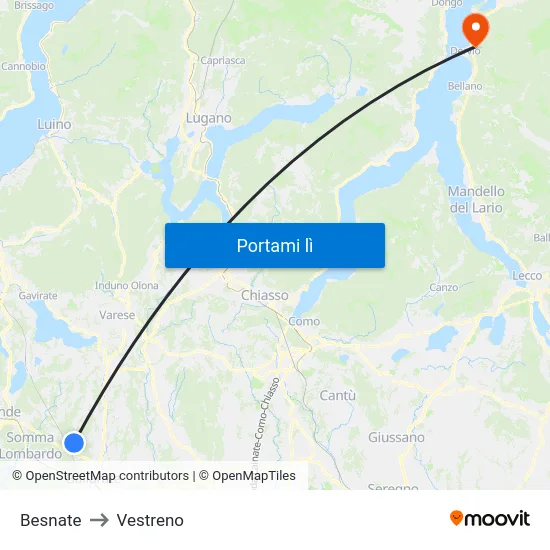 Besnate to Vestreno map
