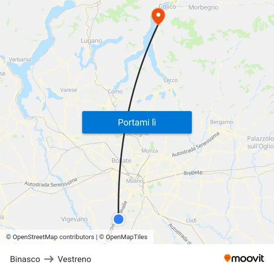 Binasco to Vestreno map