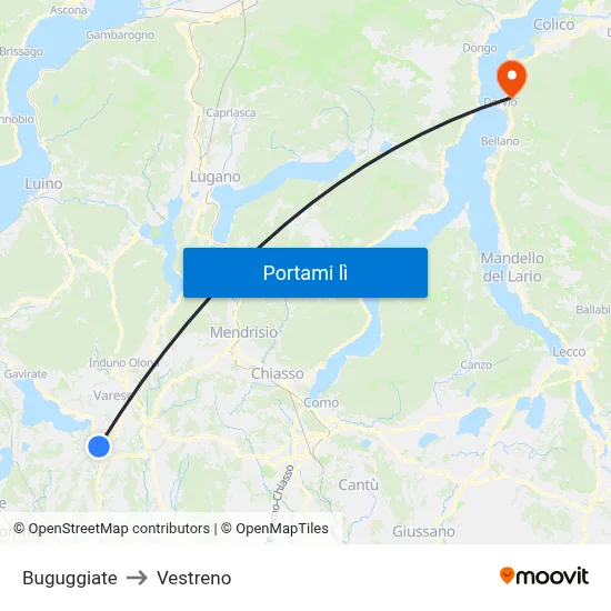 Buguggiate to Vestreno map