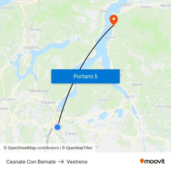 Casnate Con Bernate to Vestreno map