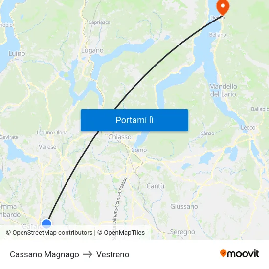 Cassano Magnago to Vestreno map