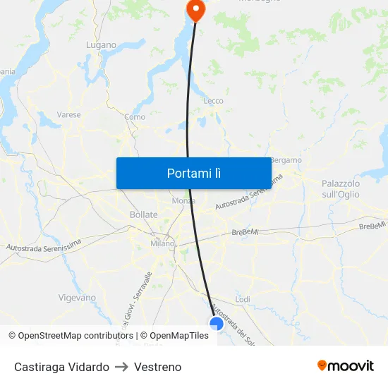 Castiraga Vidardo to Vestreno map