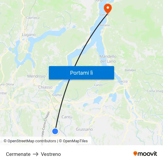 Cermenate to Vestreno map
