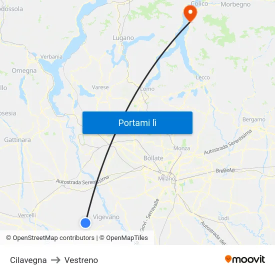 Cilavegna to Vestreno map