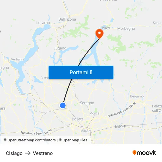 Cislago to Vestreno map