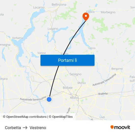 Corbetta to Vestreno map