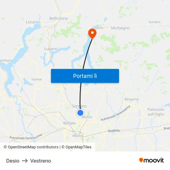 Desio to Vestreno map