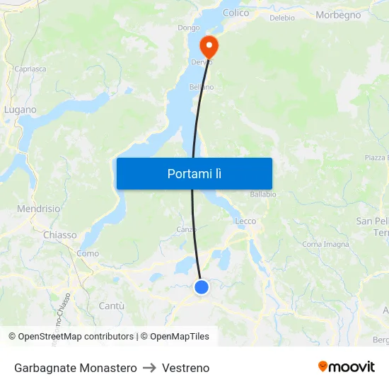 Garbagnate Monastero to Vestreno map