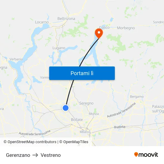 Gerenzano to Vestreno map