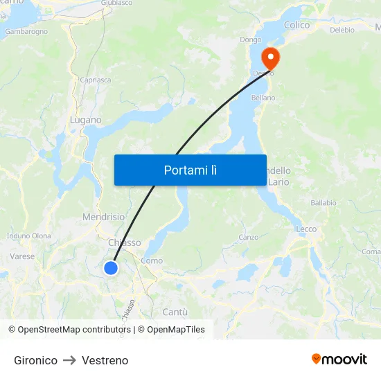 Gironico to Vestreno map