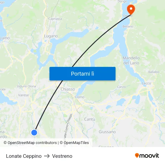 Lonate Ceppino to Vestreno map