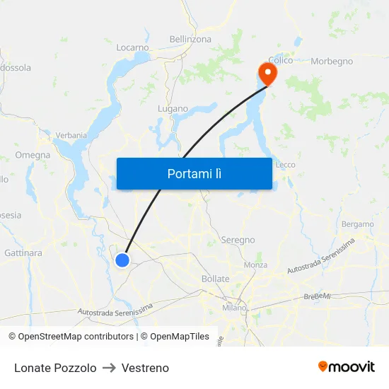 Lonate Pozzolo to Vestreno map