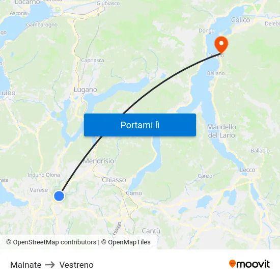 Malnate to Vestreno map