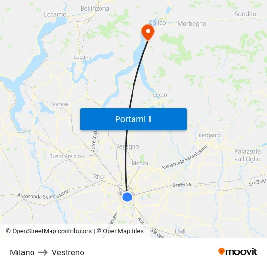 Milano to Vestreno map