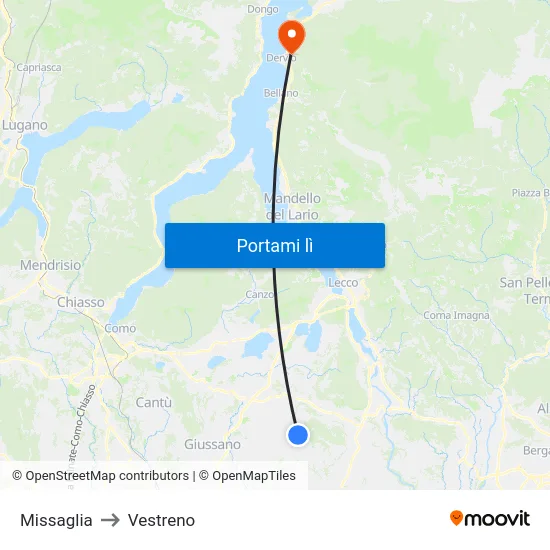 Missaglia to Vestreno map